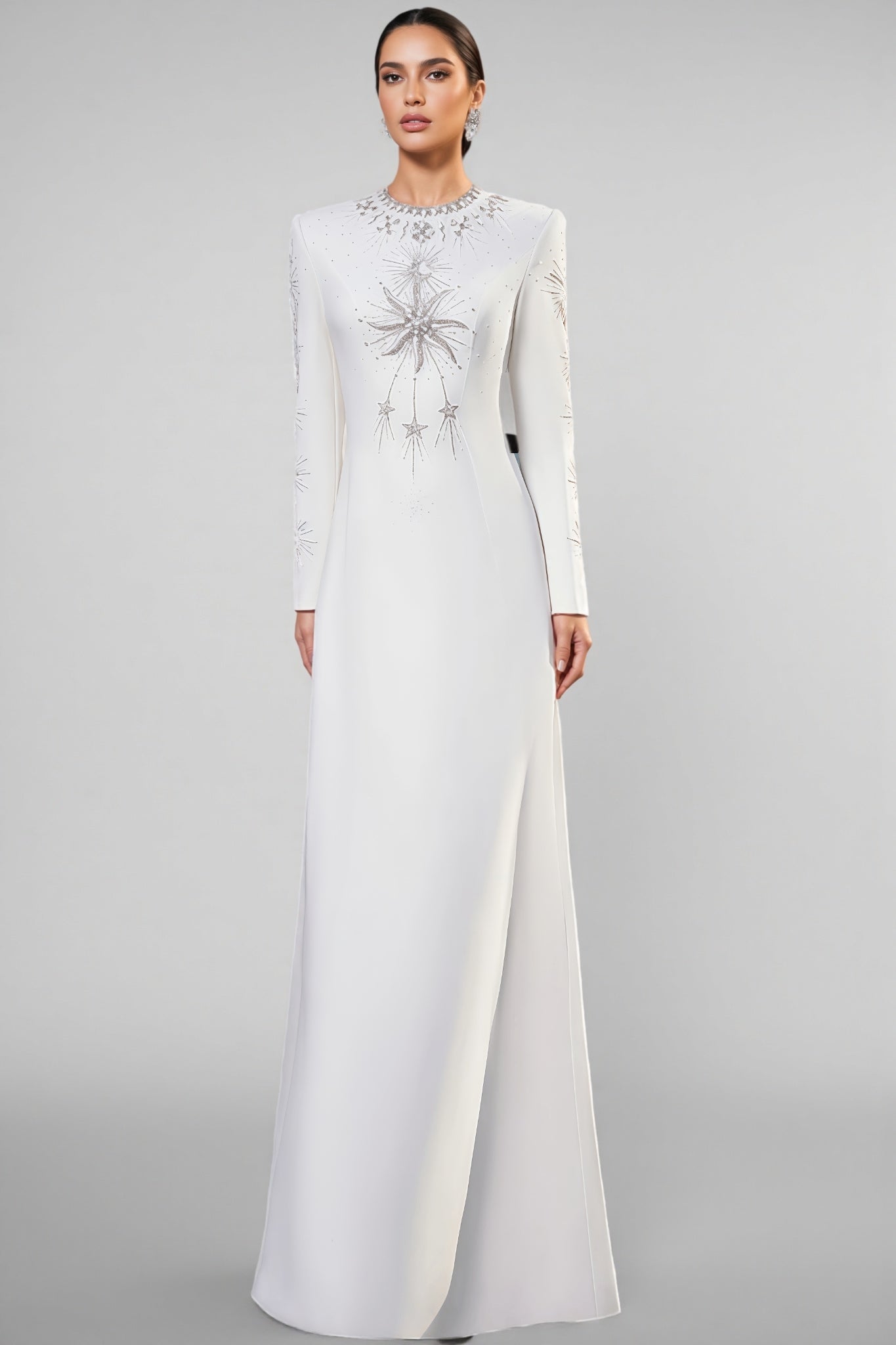 Zayden White Rhinestone Beaded Maxi Dress - View 2