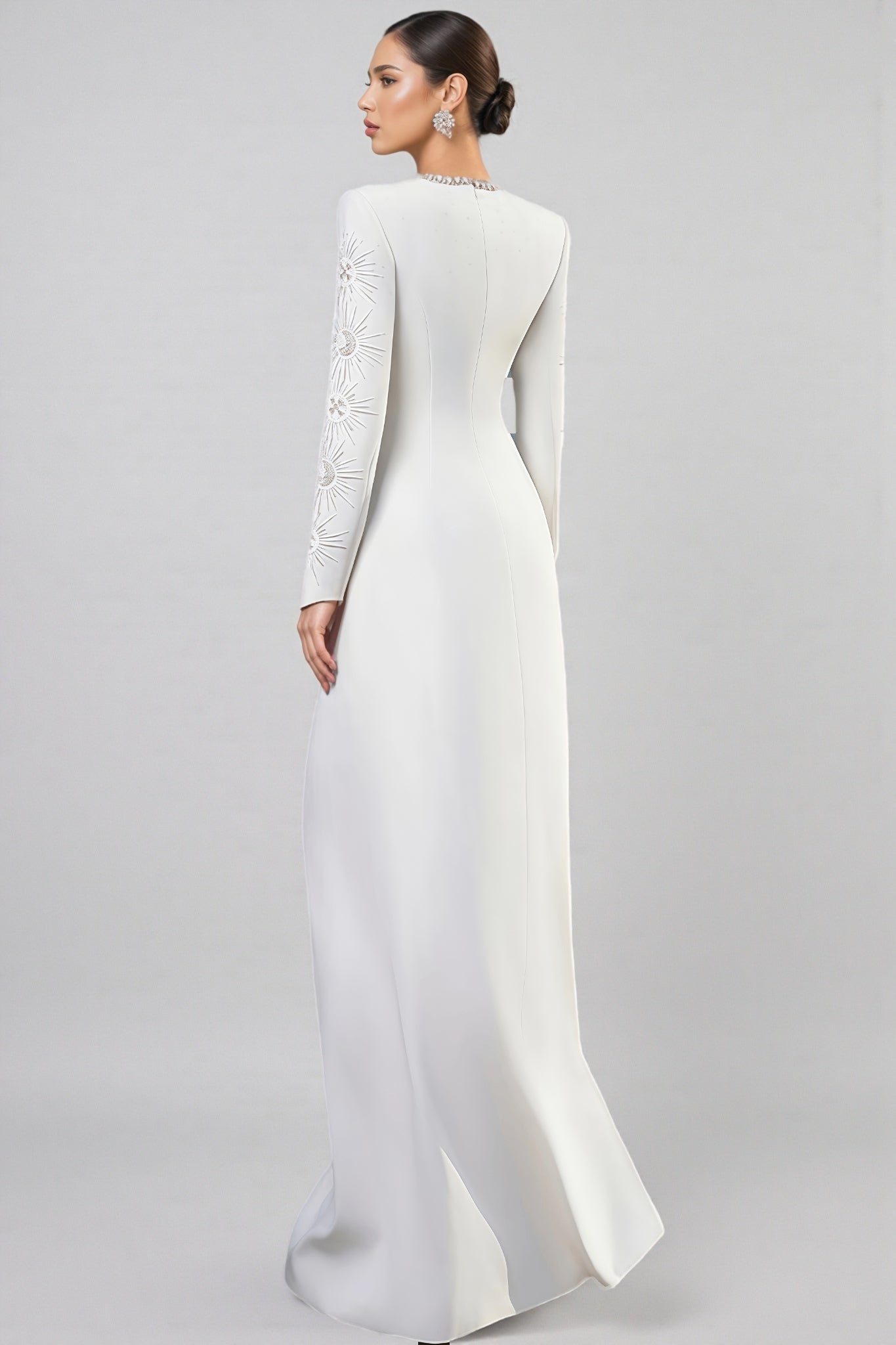 Zayden White Rhinestone Beaded Maxi Dress - View 5