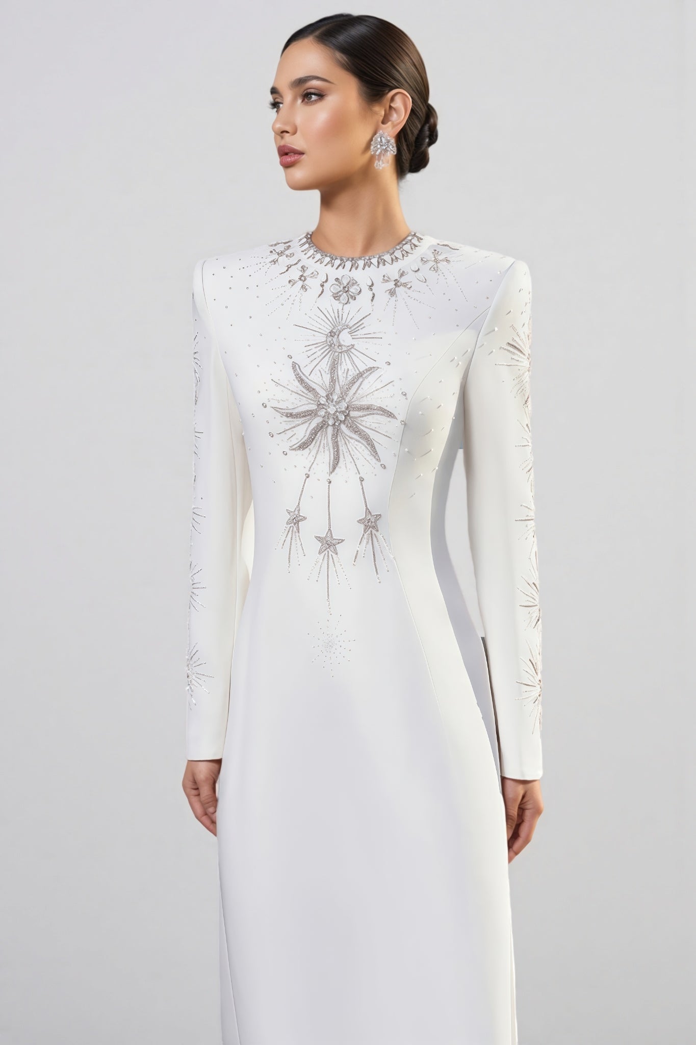 Zayden White Rhinestone Beaded Maxi Dress - View 3