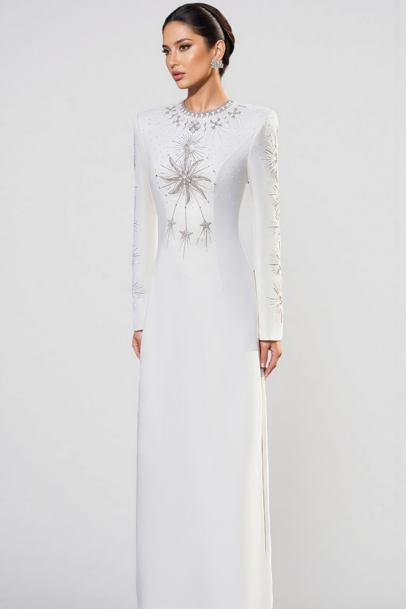Zayden White Rhinestone Beaded Maxi Dress - View 4