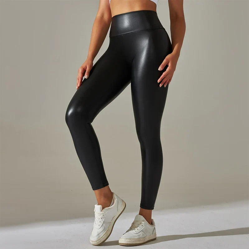 High Waist Faux Leather Skinny Ankle Length Leggings