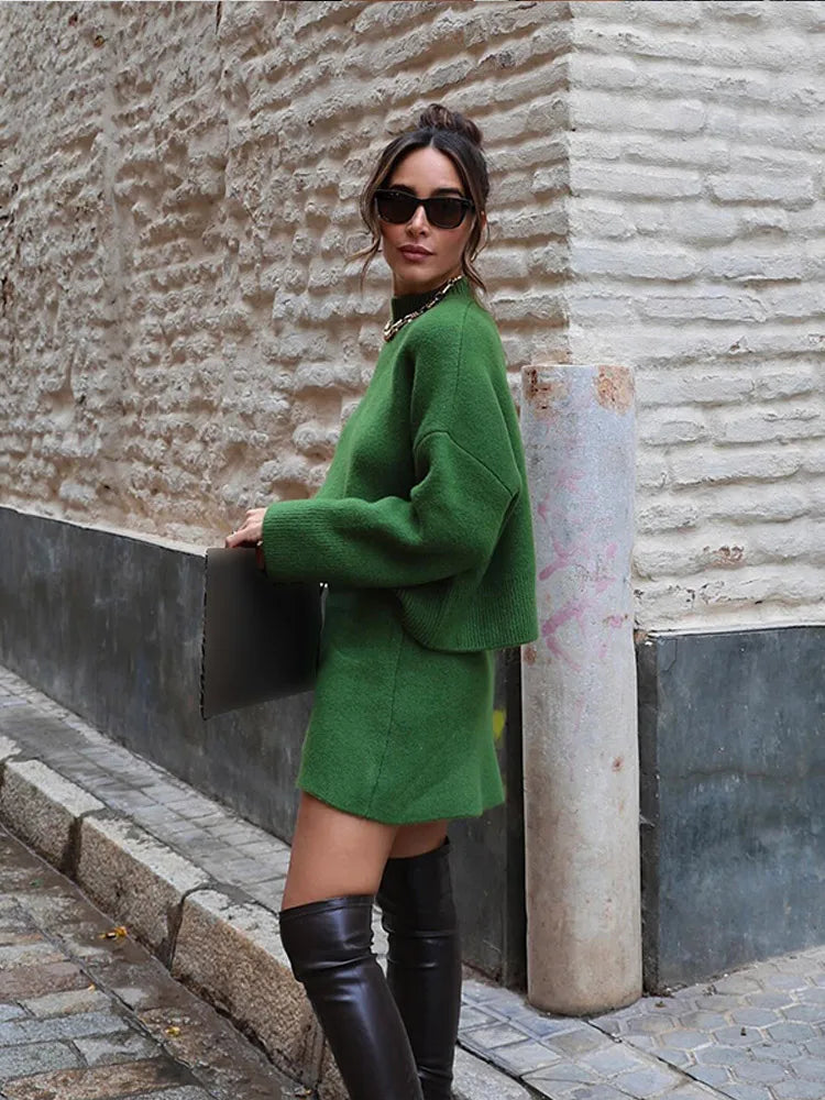 Turtleneck Long Sleeve Skirt Sweater 4