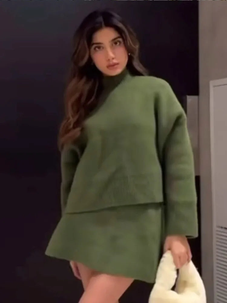 Turtleneck Long Sleeve Skirt Sweater 3