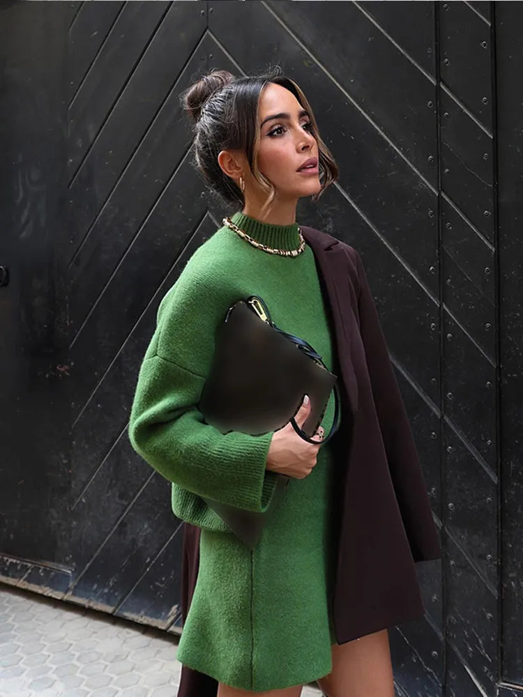 Turtleneck Long Sleeve Skirt Sweater 5