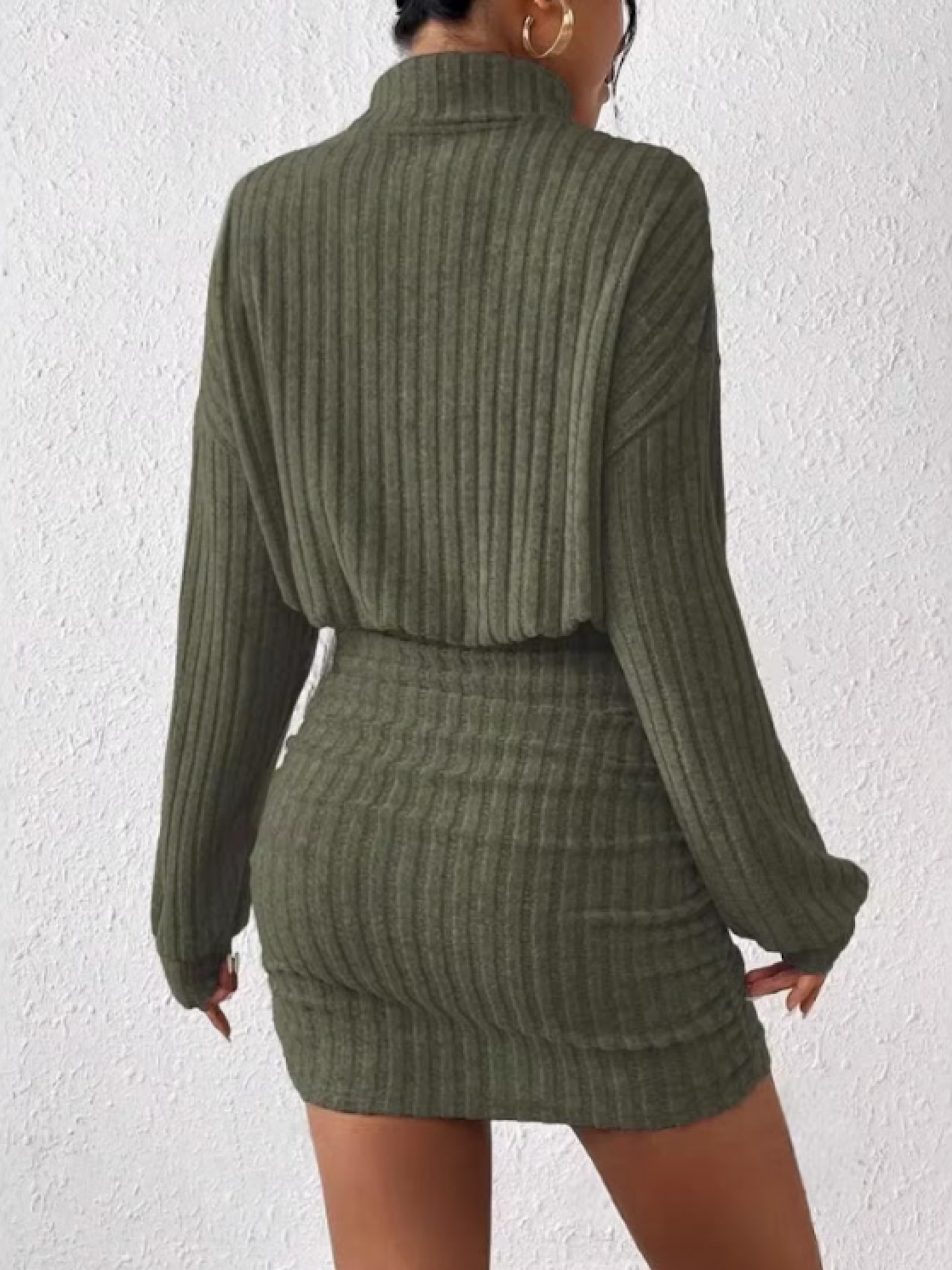 Ribbed Knit Turtleneck Long Sleeve Bodycon Mini Dress 3