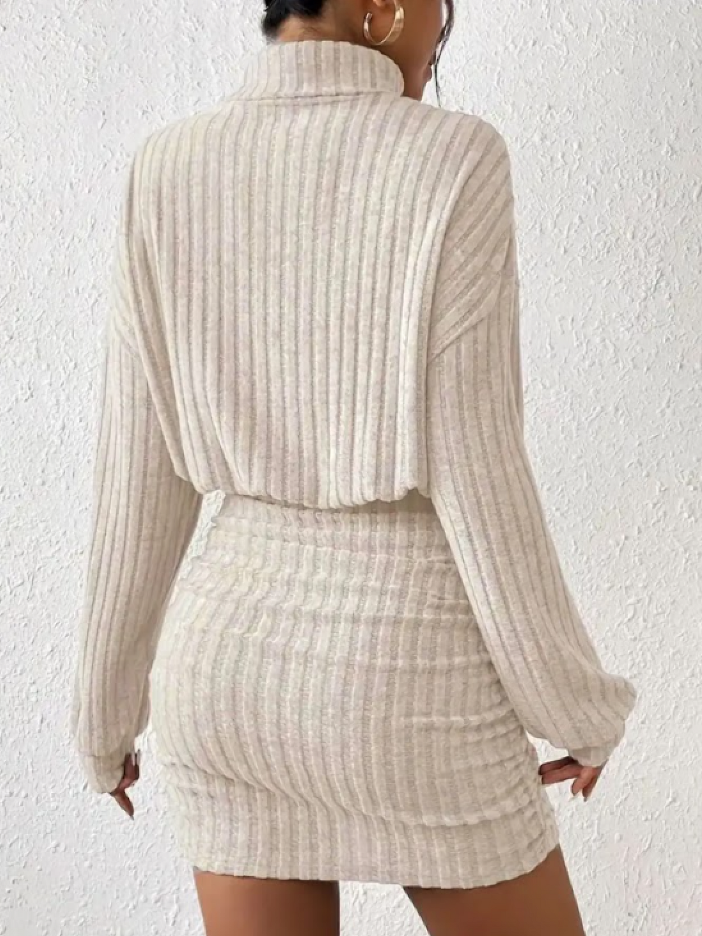 Ribbed Knit Turtleneck Long Sleeve Bodycon Mini Dress 7