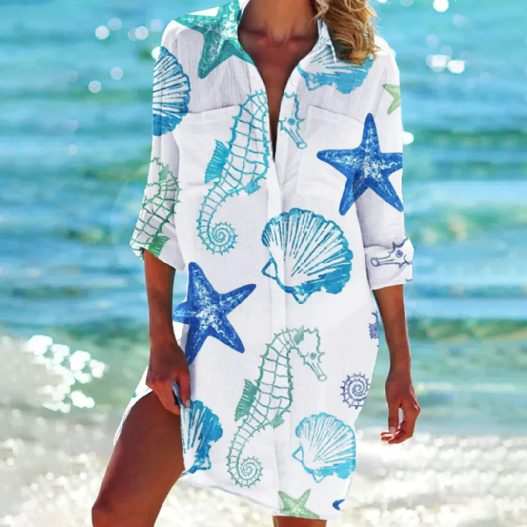 Long Sleeve Button Down Collar Side Slit Mini Shirt Dress