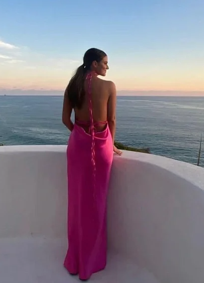 Spaghetti Straps Backless Party Dress Long Satin Prom Evening Dress cc1823