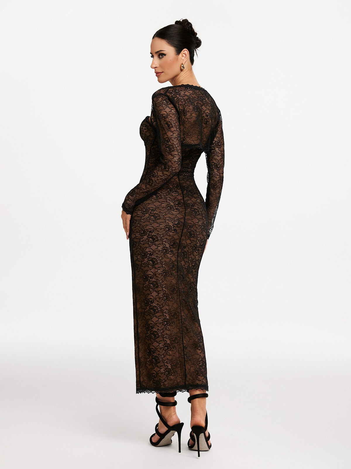 Shawl Strapless Lace Maxi Dress - View 6