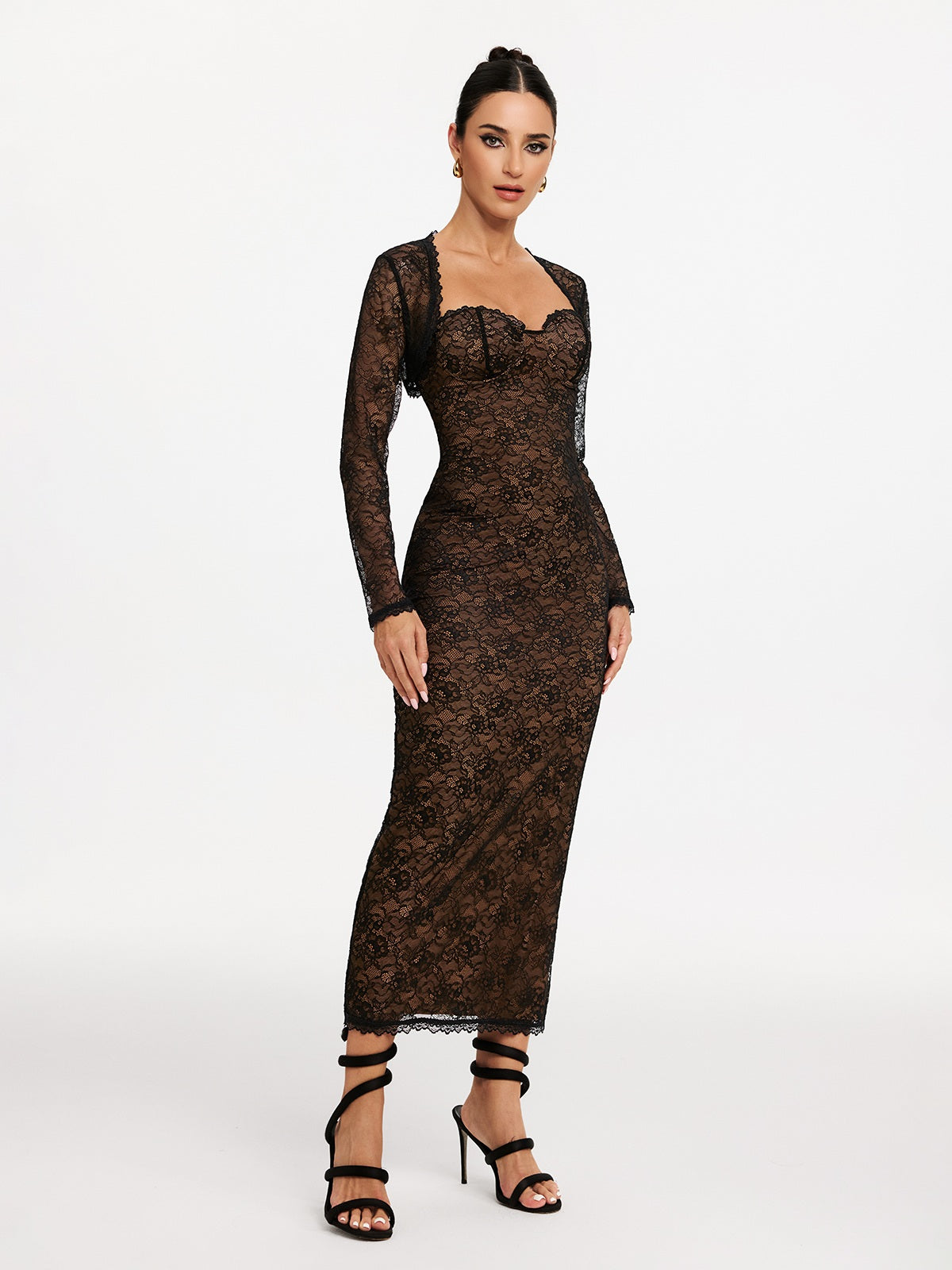 Shawl Strapless Lace Maxi Dress - View 4