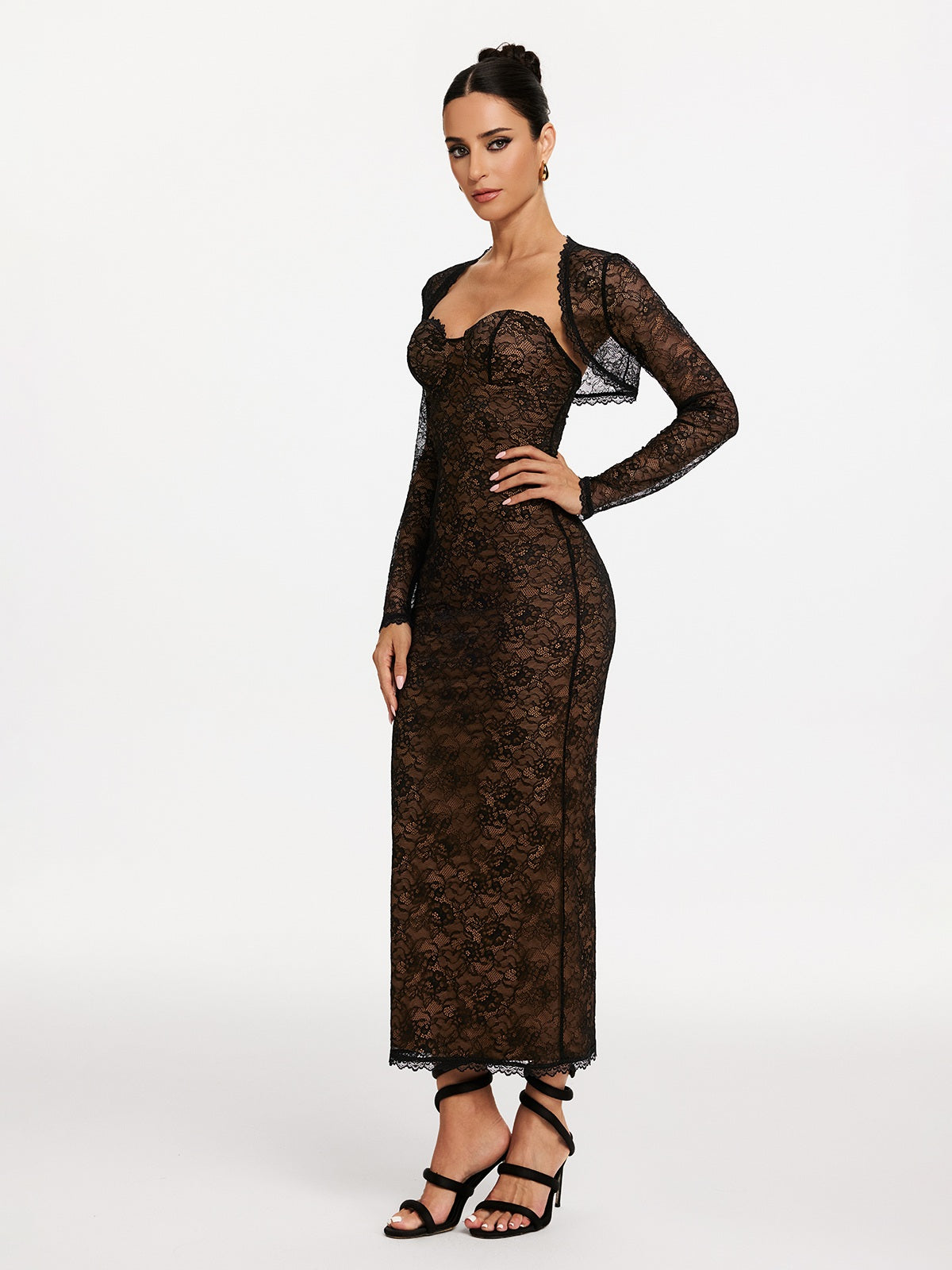 Shawl Strapless Lace Maxi Dress - View 5