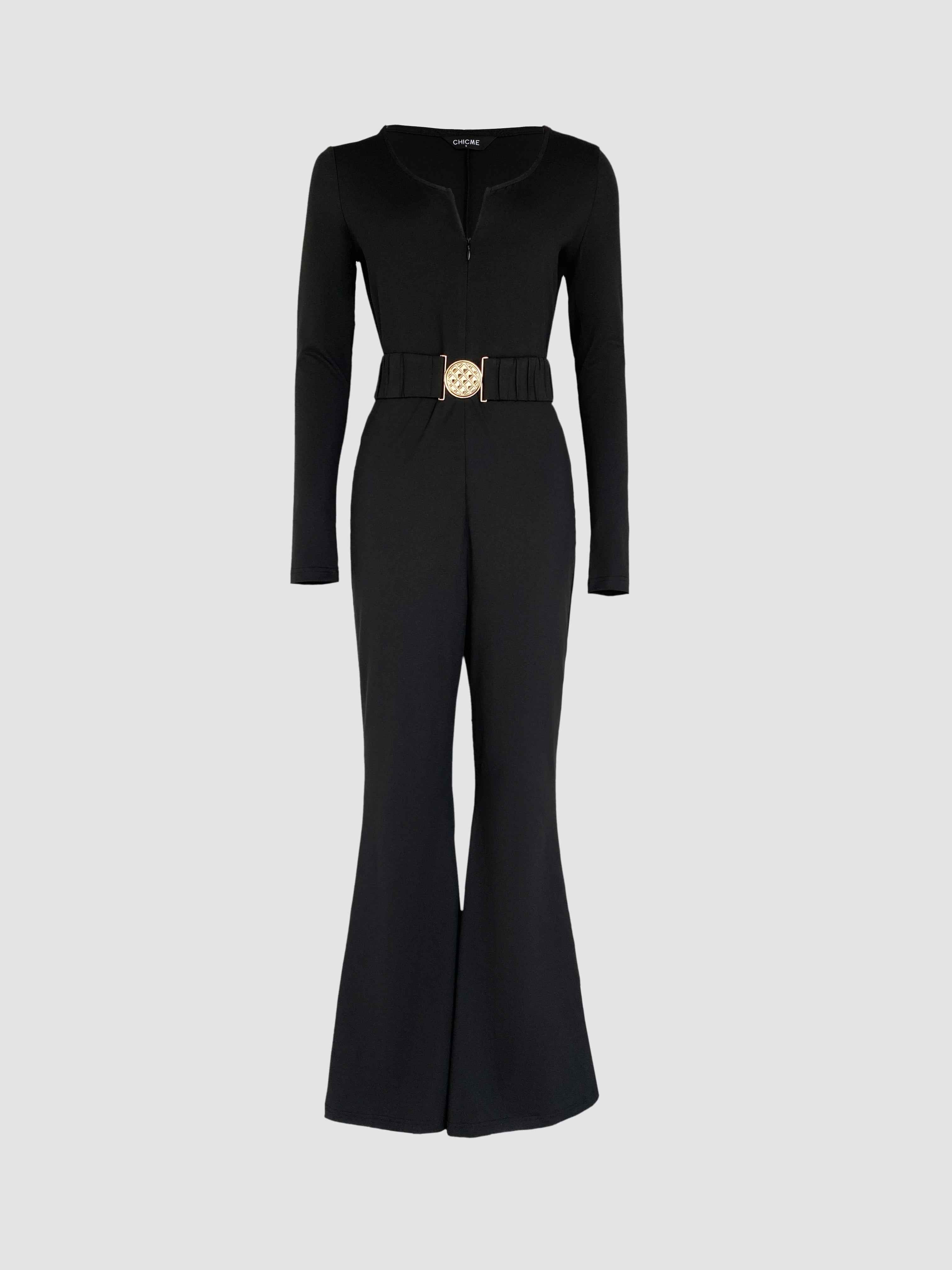 Stylish Slim Fit Flared Jumpsuit with Pockets and Adjustable Straps