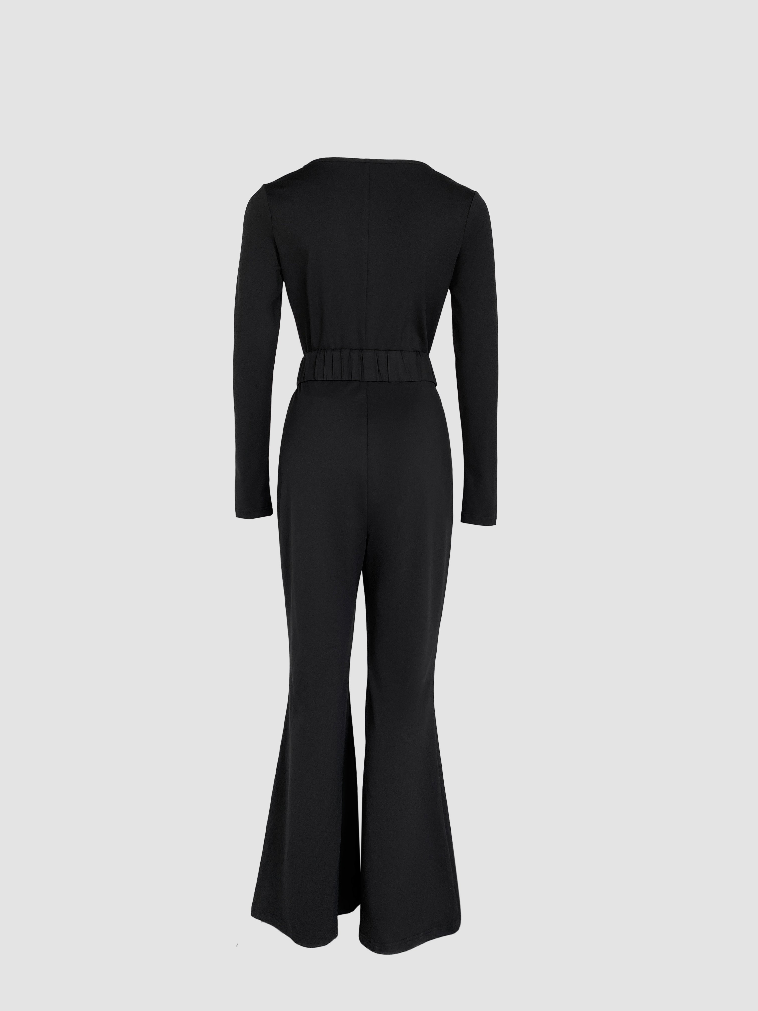 Stylish Slim Fit Flared Jumpsuit with Pockets and Adjustable Straps