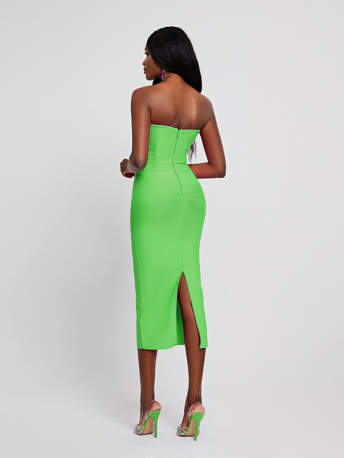 Strapless Twist Front Cut Out Bandage Bodycon Midi Dress