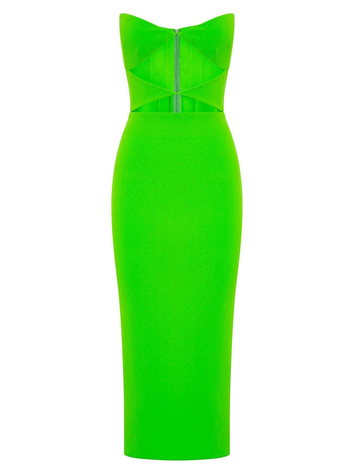 Strapless Twist Front Cut Out Bandage Bodycon Midi Dress