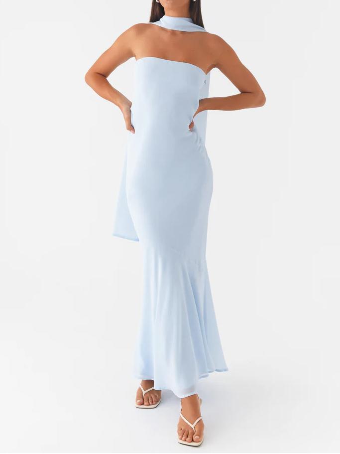 Strapless Choker Neck Wrap Mermaid Trumpet Maxi Gown