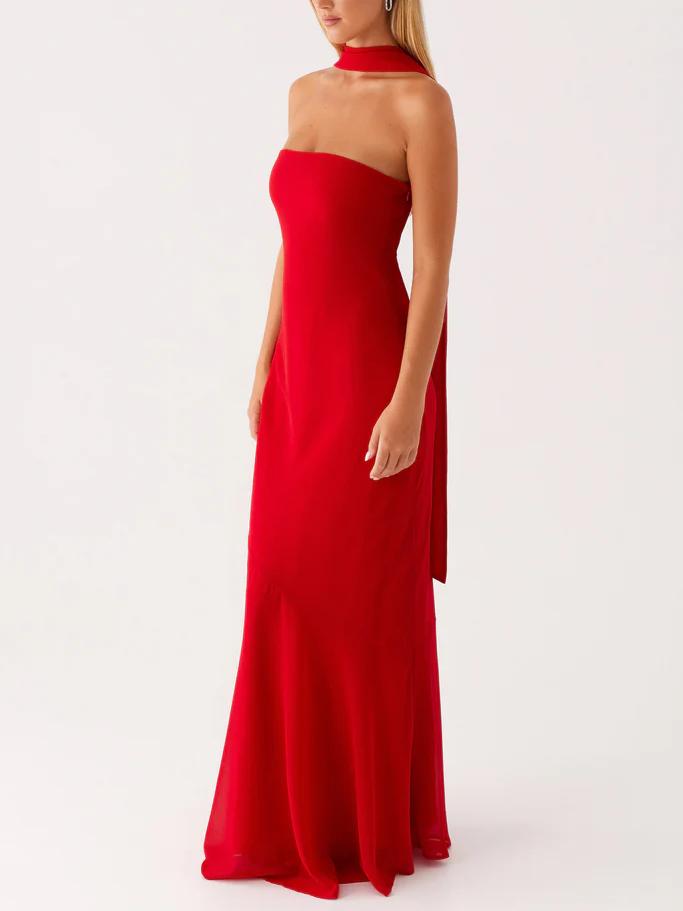 Strapless Choker Neck Wrap Mermaid Trumpet Maxi Gown