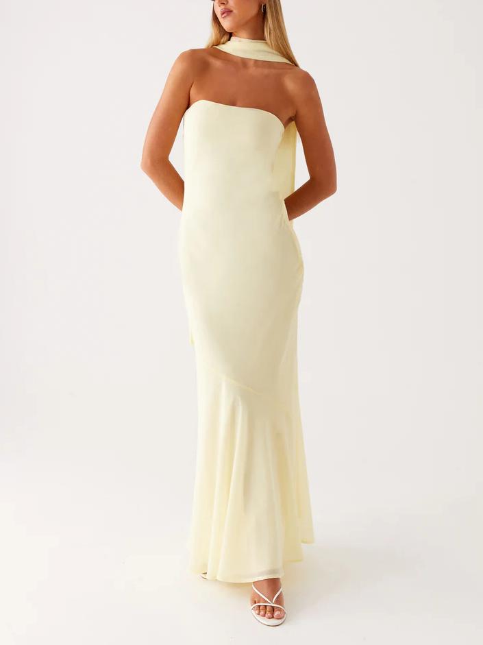 Strapless Choker Neck Wrap Mermaid Trumpet Maxi Gown