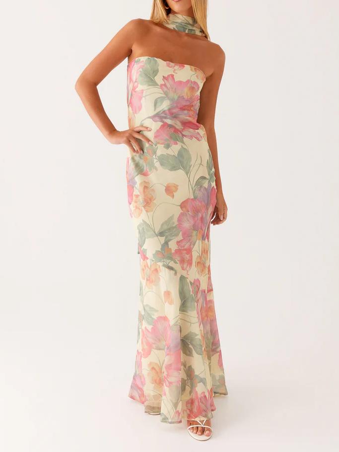 Strapless Choker Neck Wrap Mermaid Trumpet Maxi Gown