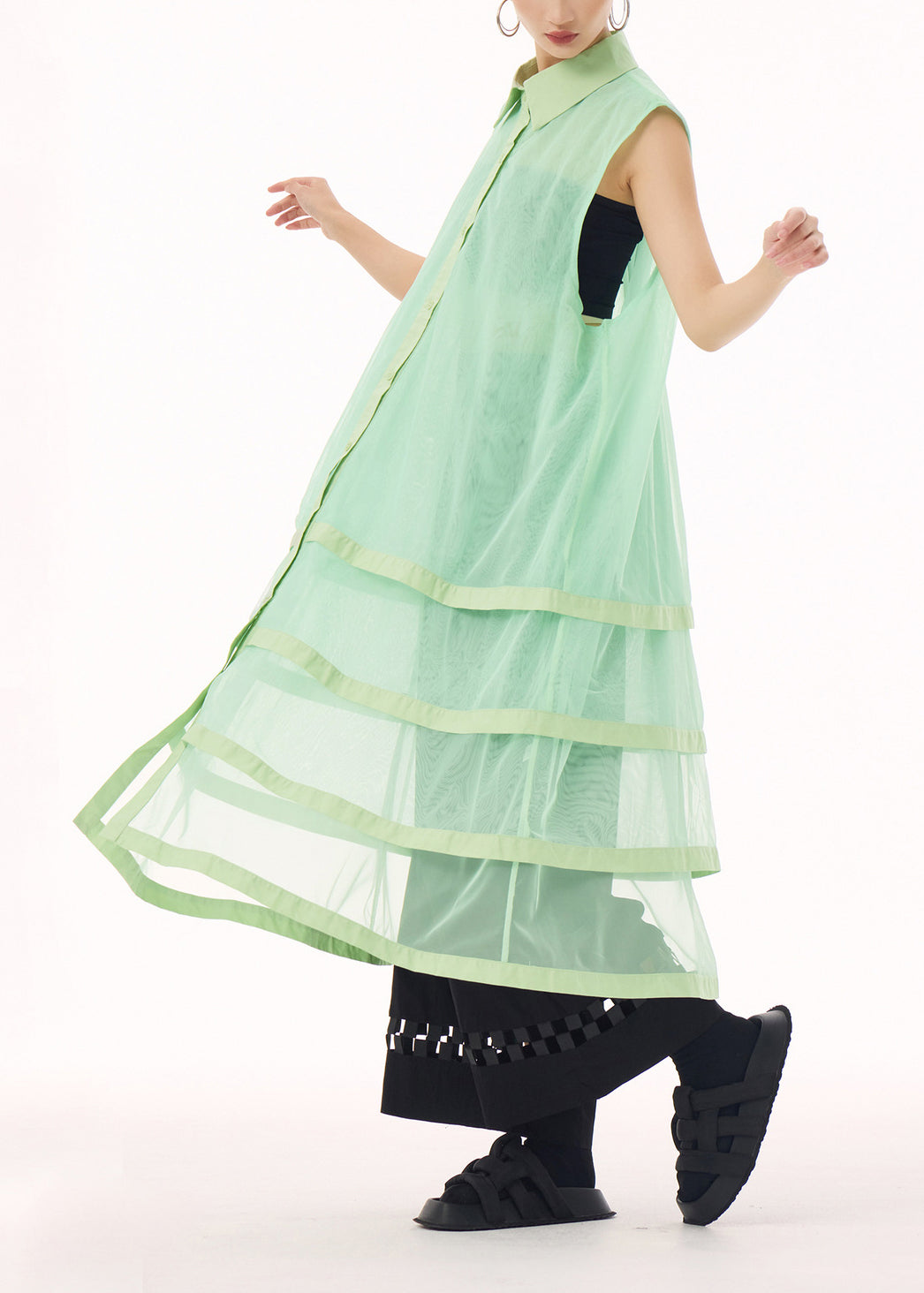 Unique Green Peter Pan Collar Tulle Patchwork Cotton Maxi Dresses Summer 4