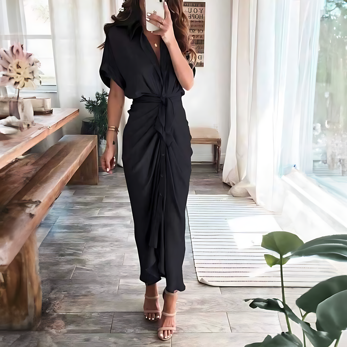 Knit Turtleneck Long Sleeve Midi Dress - View 8