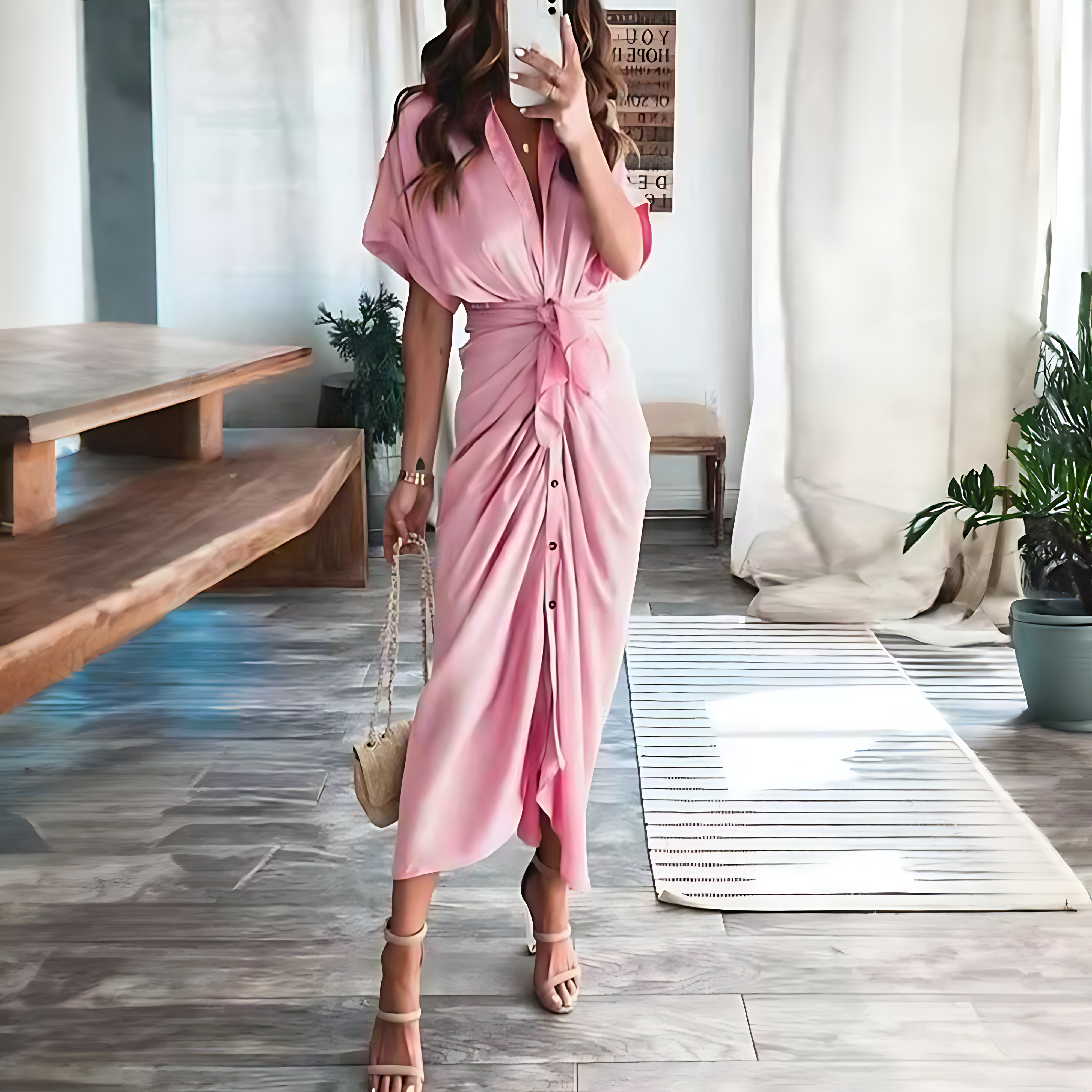 Knit Turtleneck Long Sleeve Midi Dress - View 10