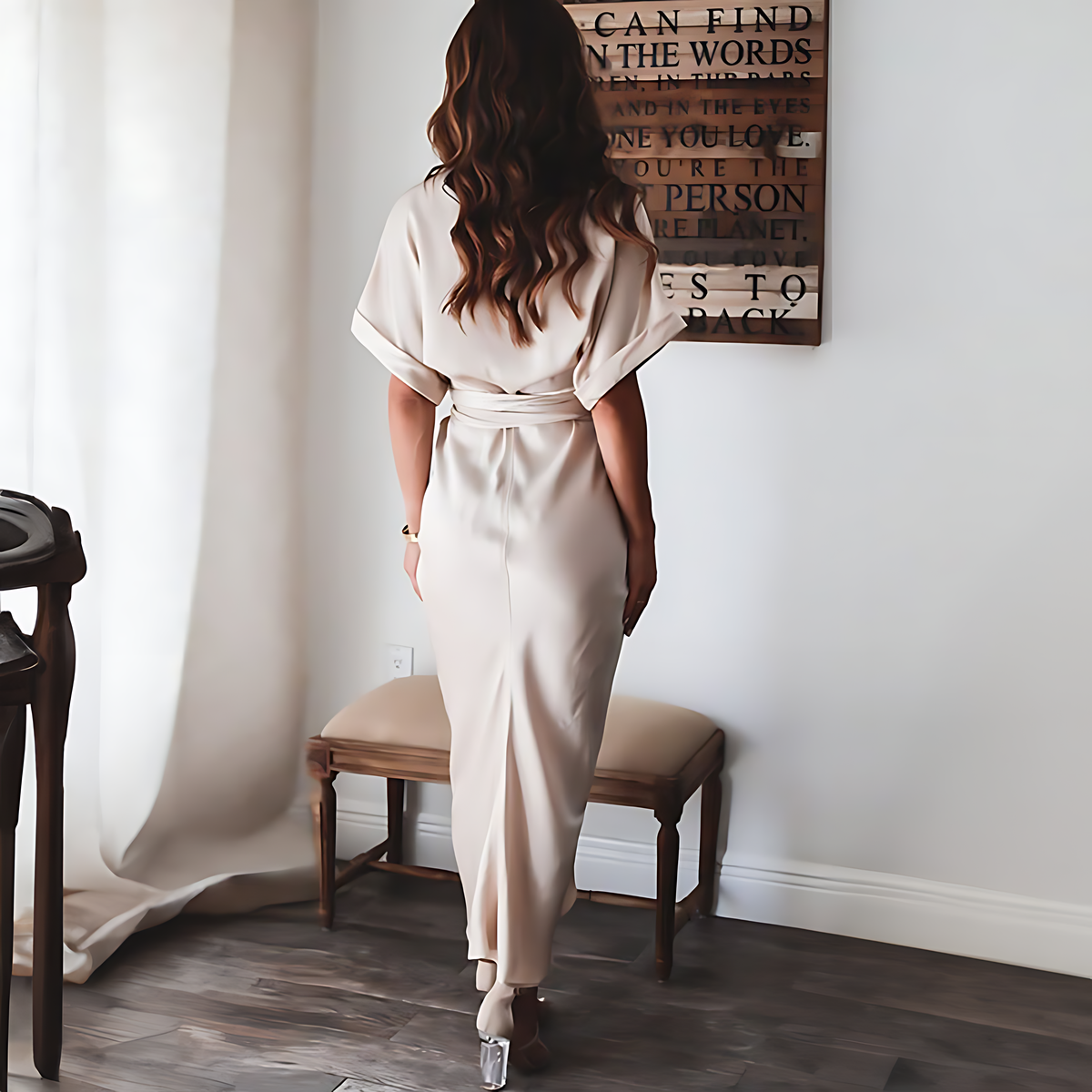 Knit Turtleneck Long Sleeve Midi Dress - View 4