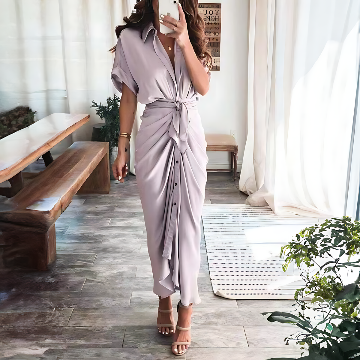 Knit Turtleneck Long Sleeve Midi Dress - View 15