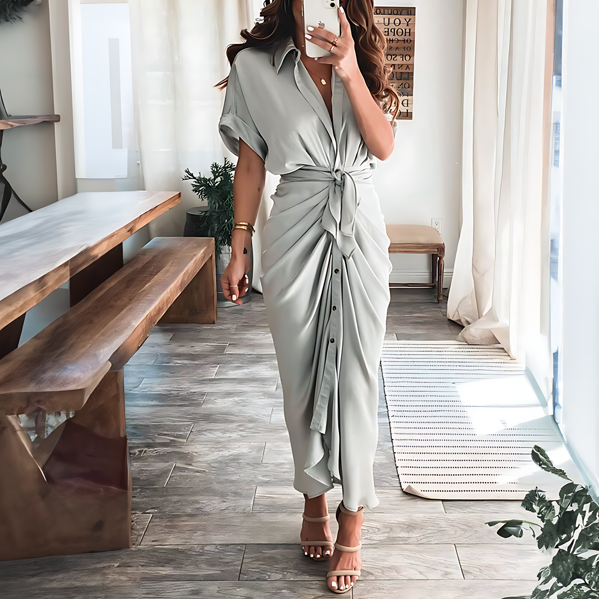 Knit Turtleneck Long Sleeve Midi Dress - View 5