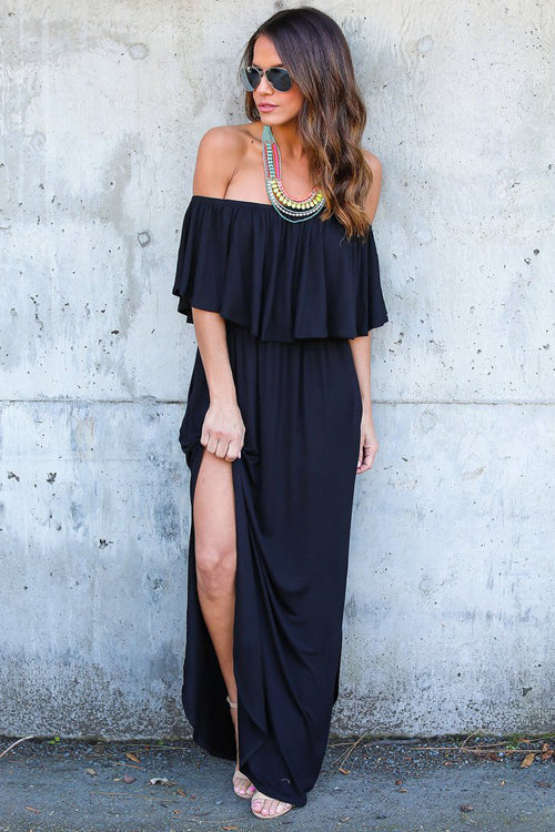 Milani Peach Off Shoulder Maxi Dress - 4 Colors Black