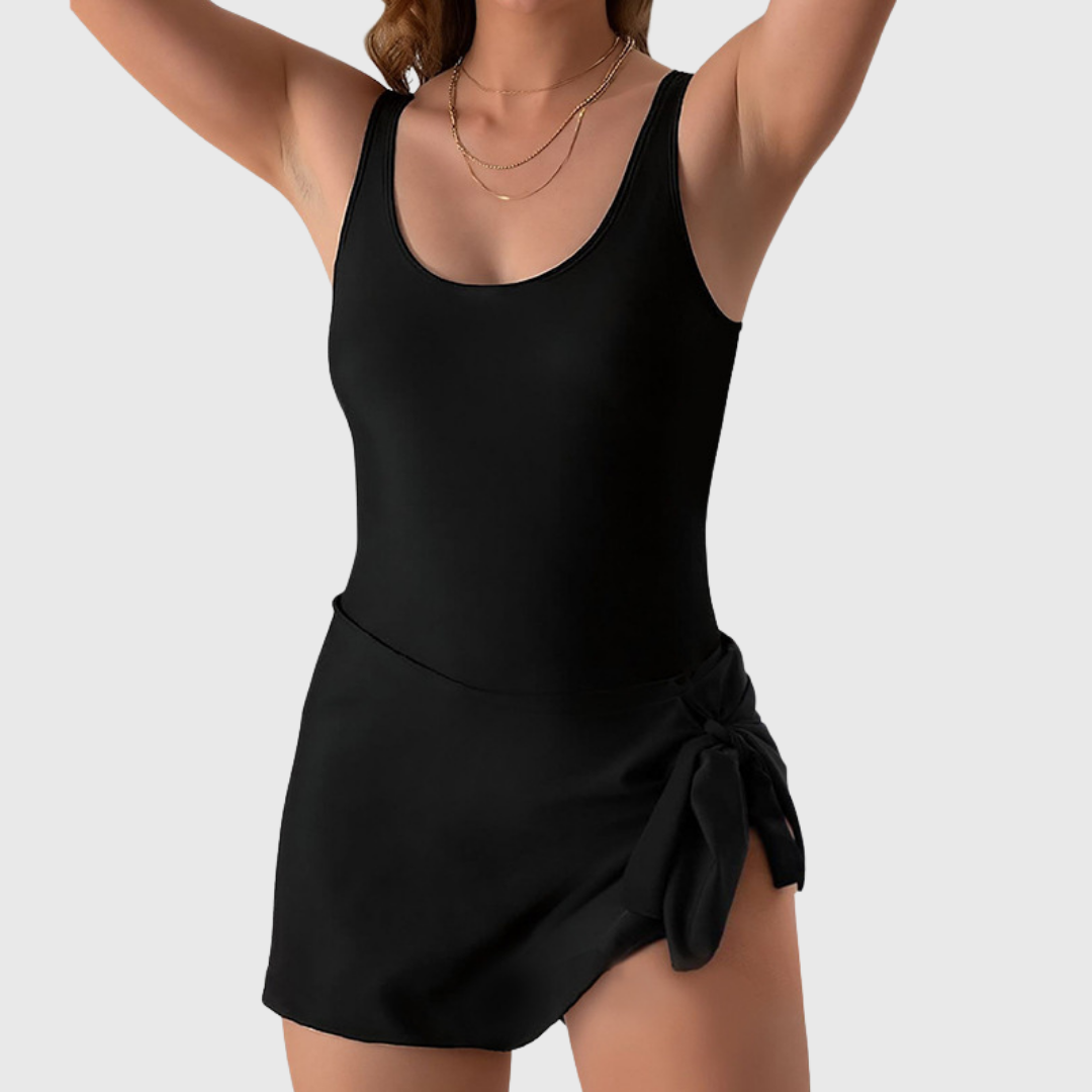 Scoop Neck Floral Ruched Skirted One Piece Swimsuit