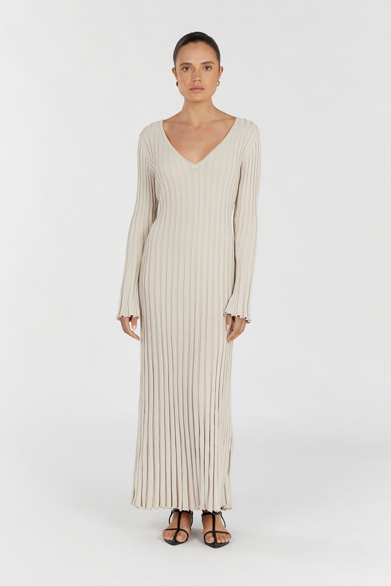 Premium Rita Midi Dress with V Neck and Knitted Sleeves Chic Silhouette Collection