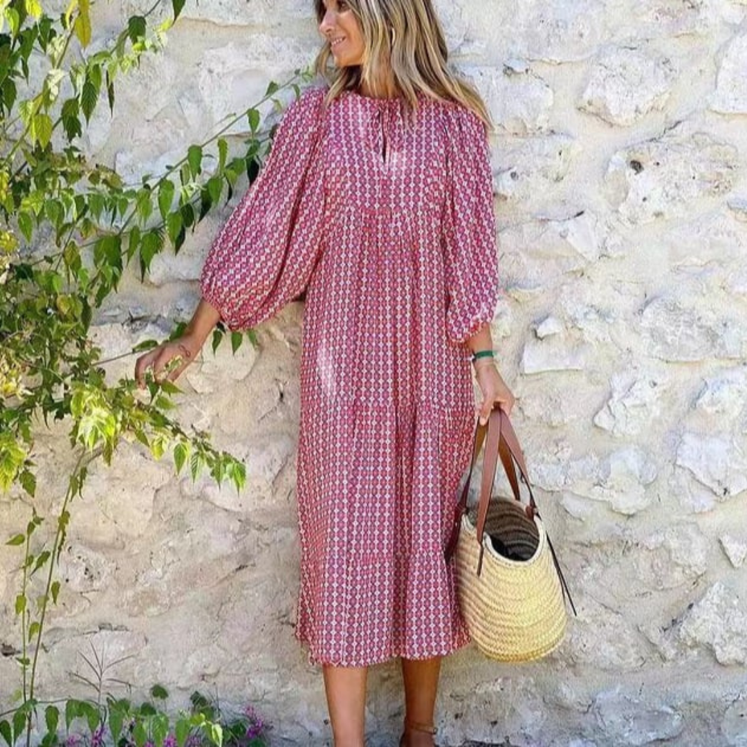 V-Neck Puff Sleeve Tiered Maxi Dress Boho 17