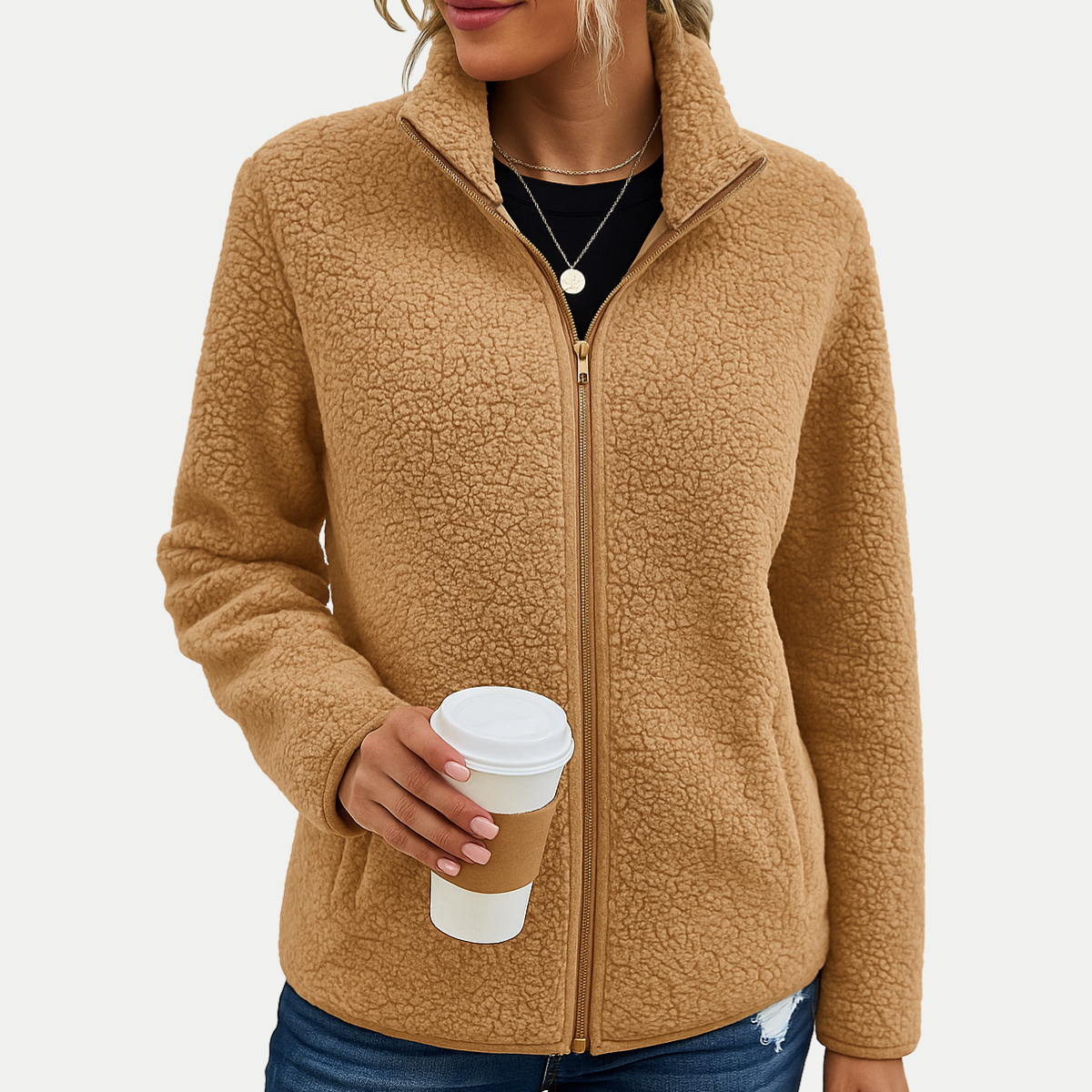 Zip Front Stand Collar Sherpa Fleece Jacket