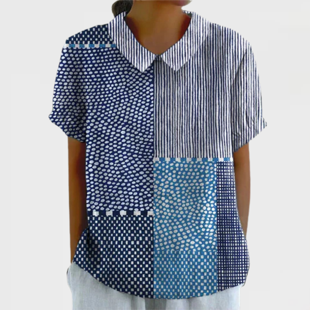 Patchwork Print Collared Short Sleeve Shirt