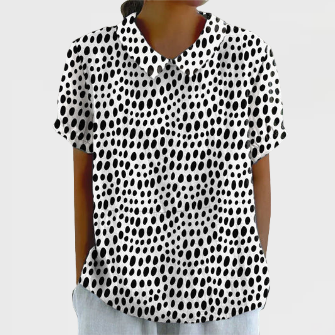 Polka Dot Print Collared Short Sleeve Shirt