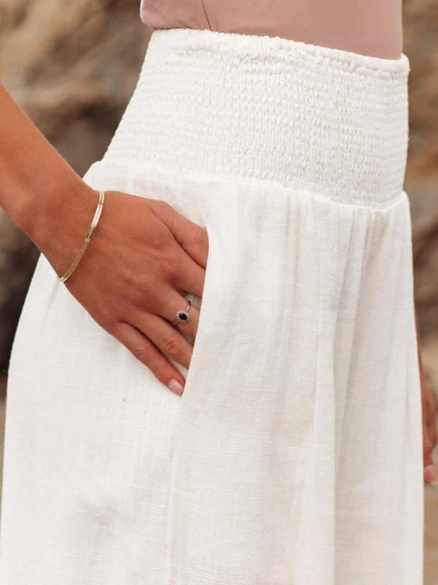 High Waist Smocked Wide Leg Palazzo Pants