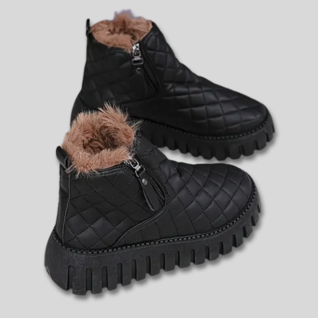 Quilted Faux Fur Lined Side Zip Platform Ankle Snow Boots