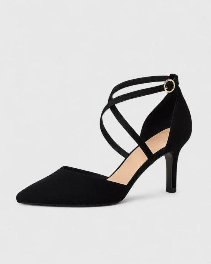 Pointed Toe Cross Ankle Strap Stiletto Heel Pumps