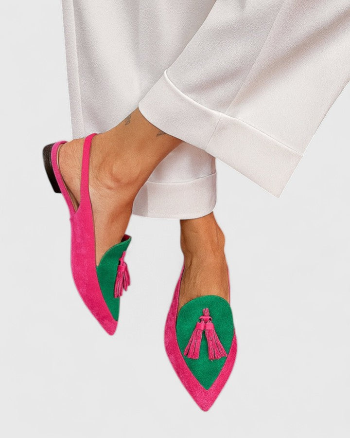 Pointed Toe Tassel Slingback Flats
