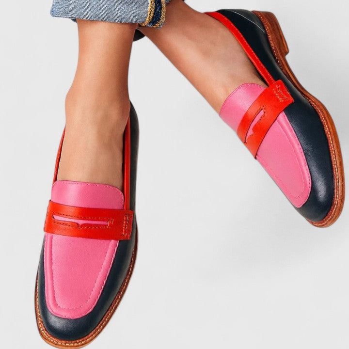 Square Toe Penny Strap Block Heel Loafers