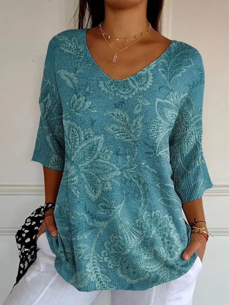 Paisley Floral V-Neck Half Sleeve Tunic Top