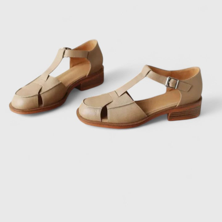 Closed Toe T-Strap Buckle Low Block Heel Fisherman Sandals