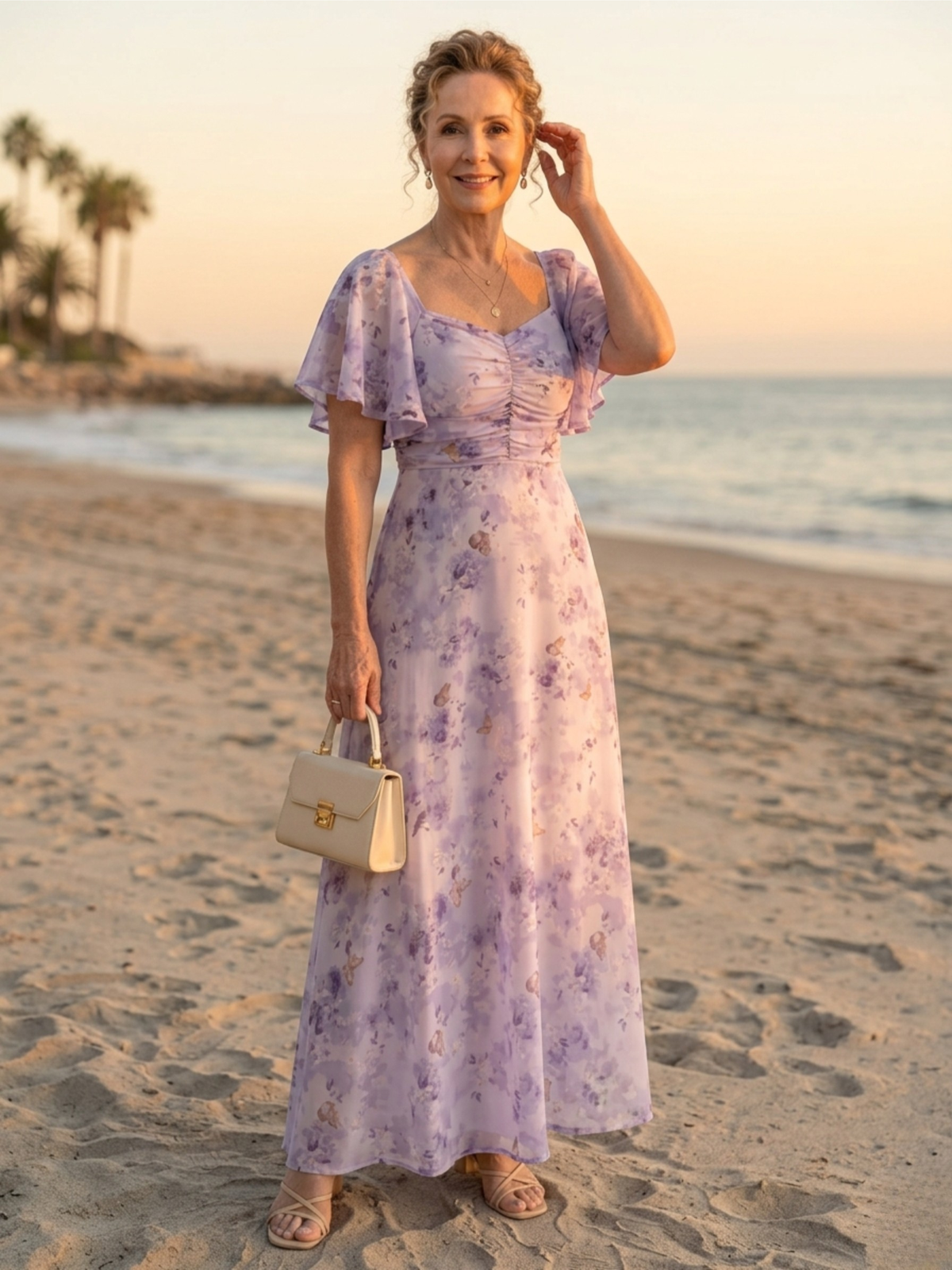 Floral Flutter Sleeve Square Neck Maxi Dress