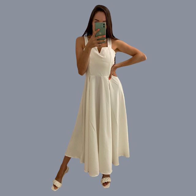 Cocktail Sleeveless Sweetheart Neck Wide Strap A-Line Midi Dress