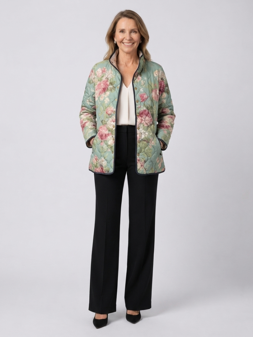 Floral Print Quilted Stand Collar Jacket