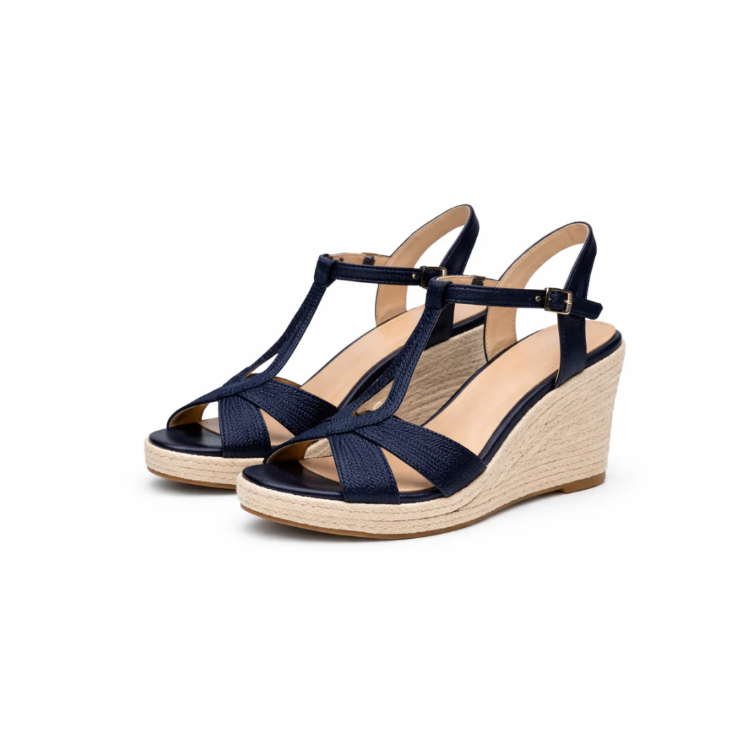 Open Toe T-Strap Espadrille Wedge Sandals