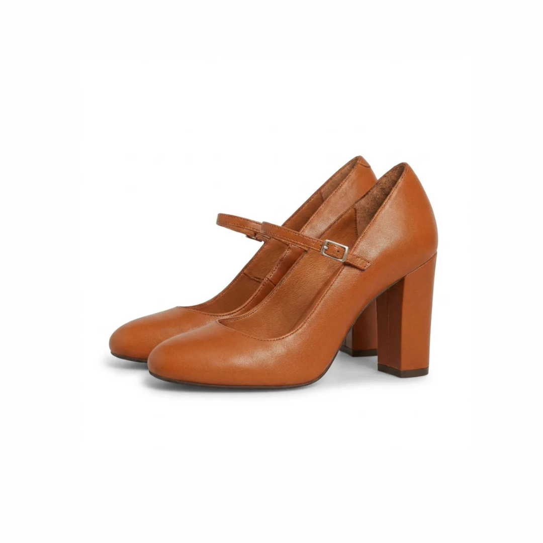 Round Toe Ankle Strap Block Heel Mary Jane Pumps