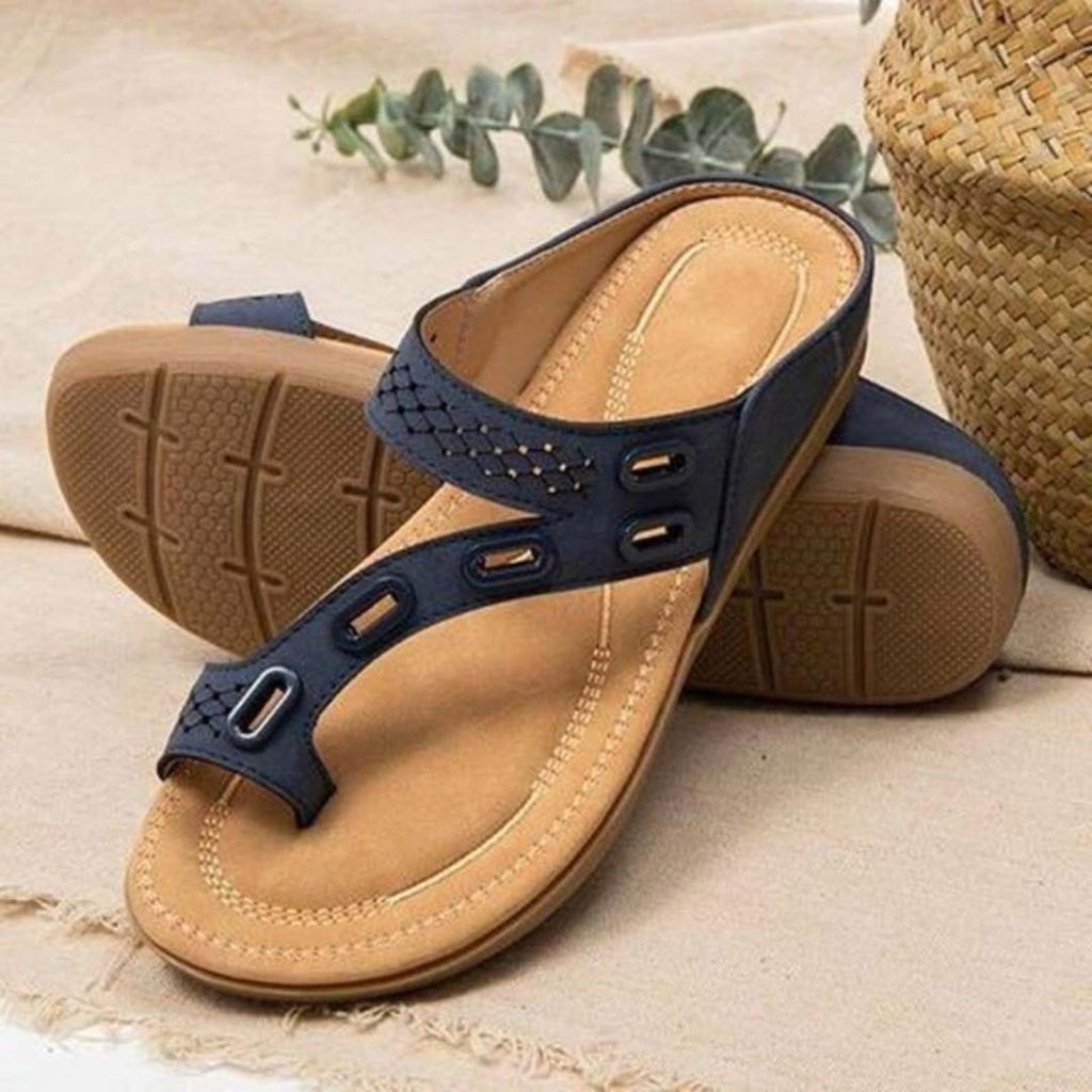 Toe Post Cutout Strap Low Wedge Slide Sandals