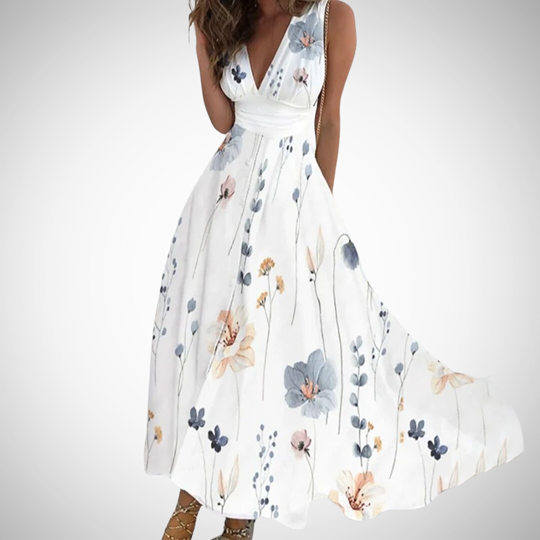 Deep V-Neck Sleeveless Floral Wrap Maxi Dress 4